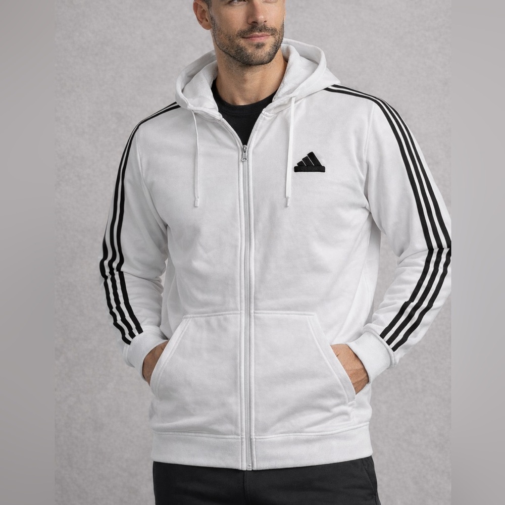 Adidas Men’s White‎ Full-Zip Track Jacket Hoodie 2XL Athletic Sportwear JJ4158